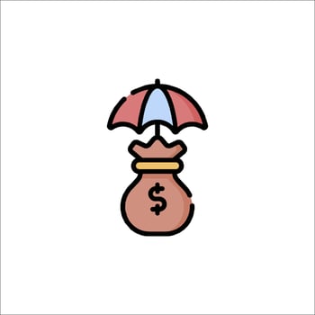 Money bag with umbrella icon illustration vector