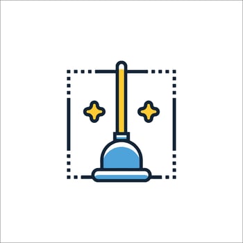A blue and yellow icon of a broom and a star vector