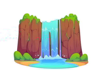 Cartoon waterfall water cascade, rocky hill vector