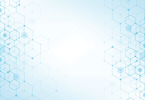 Abstract hexagonal molecular structures in technology background and science style. Medical design vector