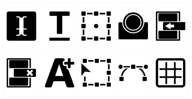 A set of 10 editing tools icons as paragraph, text, transform vector