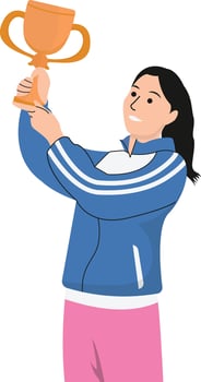 A cartoon woman holding up a trophy vector