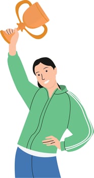 A cartoon woman holding up a trophy vector
