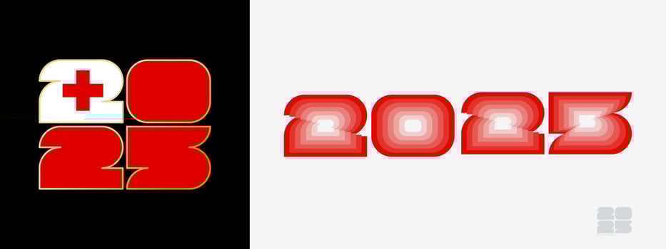 Year 2025 with flag of Tonga and in color palate of Tonga flag. Happy New Year 2025 in two different style. vector