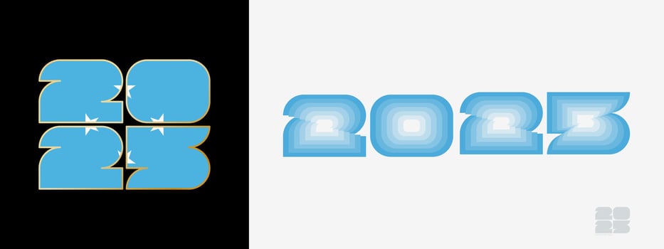Year 2025 with flag of Micronesia and in color palate of Micronesia flag. Happy New Year 2025 in two different style. vector
