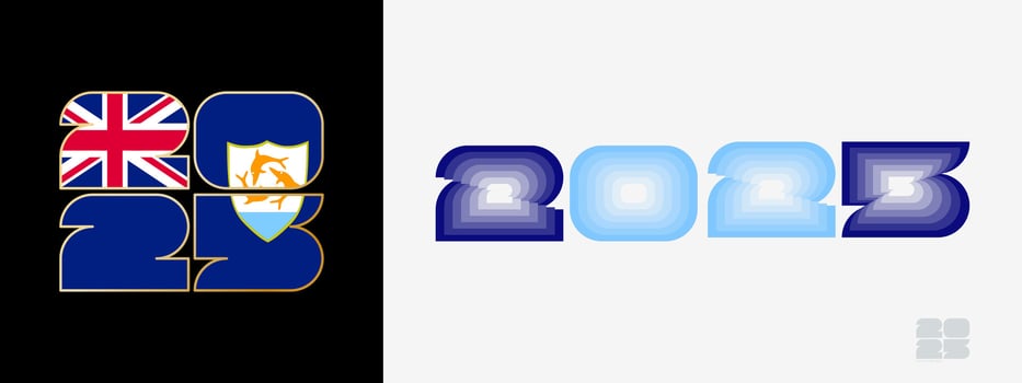 Year 2025 with flag of Anguilla and in color palate of Anguilla flag. Happy New Year 2025 in two different style. vector