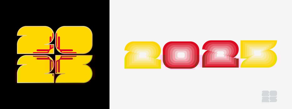 Year 2025 with flag of New Mexico and in color palate of New Mexico flag. Happy New Year 2025 in two different style. vector