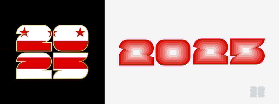Year 2025 with flag of District of Columbia and in color palate of District of Columbia flag. Happy New Year 2025 in two different style. vector