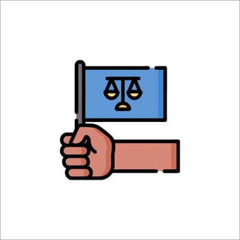 Hand holding a flag with scales of justice vector