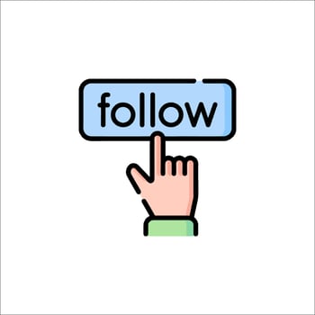 A hand is pressing a button with the word follow vector
