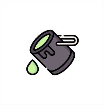 A green paint can with a green liquid coming out of it vector