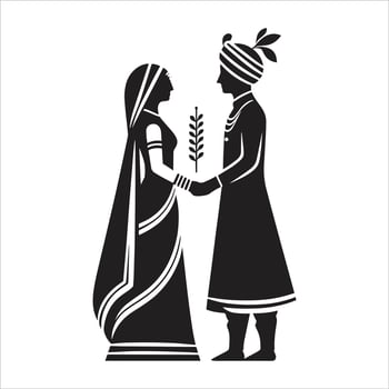 Silhouette Indian Bride And Groom Wedding Invitation Clipart vector