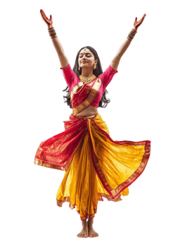 A woman in a colorful sari dancing png
