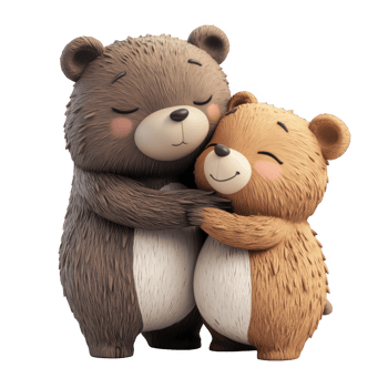 3d icon valentine Two cartoon bears hugging each other on transparent background png