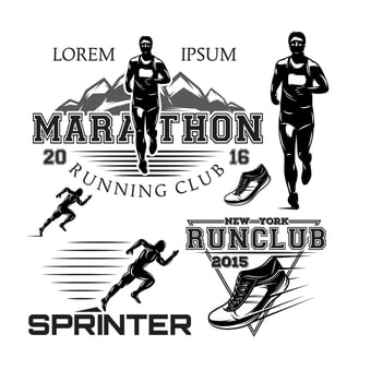 set black and white sports emblems for the sprint and marathon vector