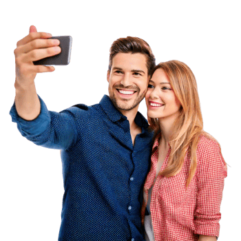couple with thumbs up gesture taking selfie png