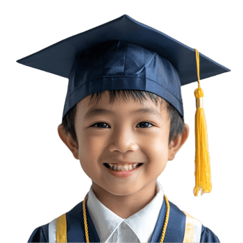 A young boy wearing a graduation cap and gown png