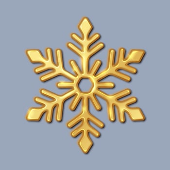 Golden snowflake reflecting light realistic illustration. Traditional Christmas and new year ornament 3d object image on grey background vector
