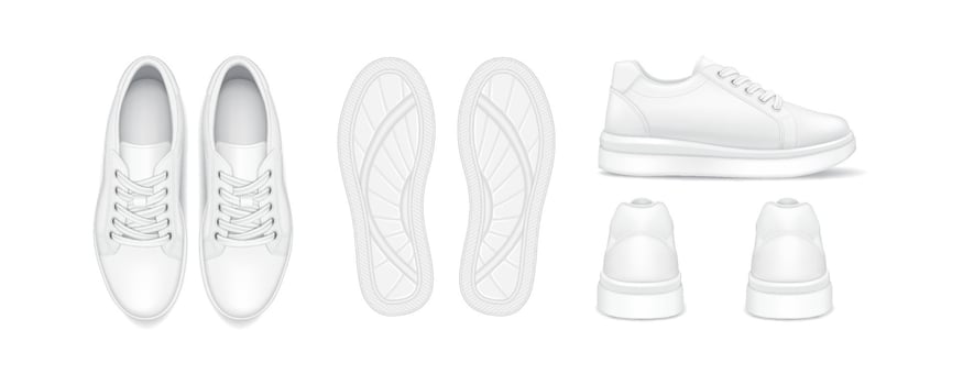 Training sneakers design realistic illustration set. Athletic shoes for running comprehensive view 3d models on white background vector