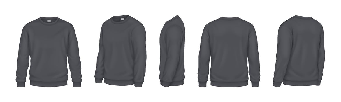 Casual long sleeves sweatshirts mockup realistic illustrations set. Modern attire for cool days template 3d model on white background vector