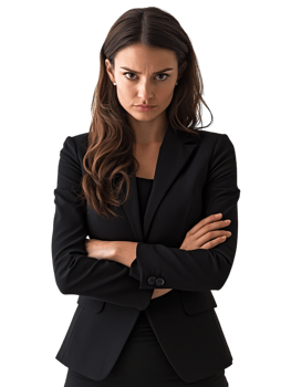 A woman in a business suit standing with her arms crossed png