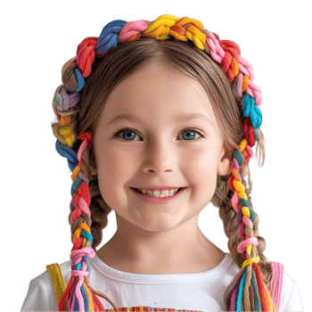 A little girl with braids and colorful hair png