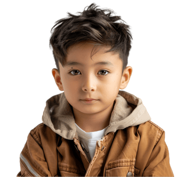 A young boy in a brown jacket png
