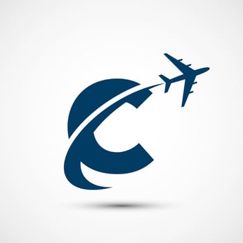 Alphabet C with aero plane. Travel icon. Aviation logo sign, Flying symbol. Flight icon vector