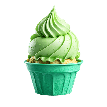 Green ice cream swirl in a textured cup isolated on transparent background. 3D cut out png