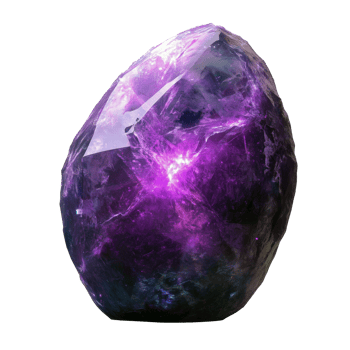 Magic shiny raw amethyst brazilian rock isolated on transparent background with purple glow inside. For jewelry design and for computer game design. Purple stone. png