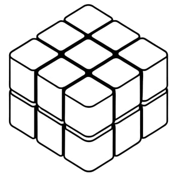 A simple line drawing of a Rubiks Cube in a 3D perspective, with black outlines and white filled squares. vector