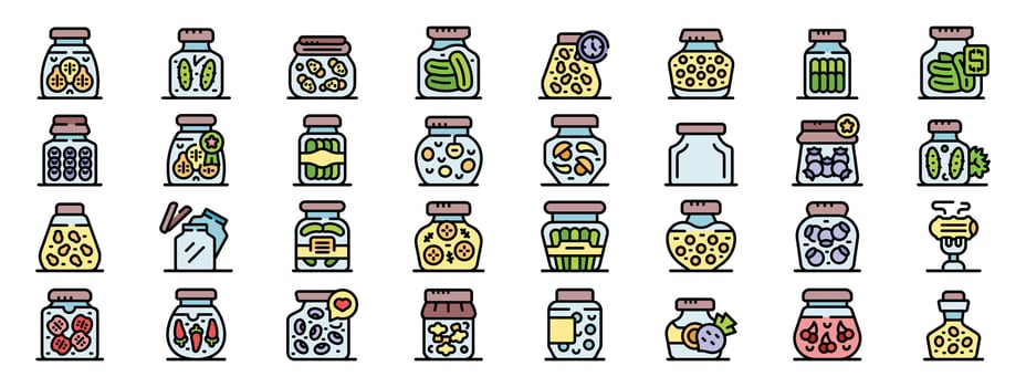 Preserving food in jars, a colorful collection of pickled and canned goods vector