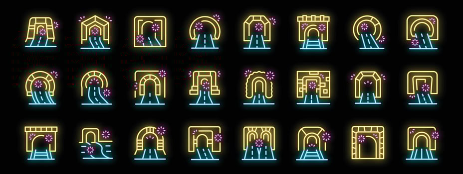 Tunnel icons showing road or train tracks passing through vector