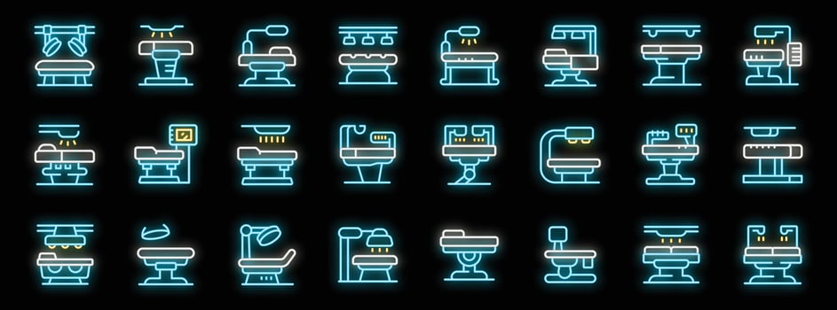 Neon icons of medical tables illuminating healthcare procedures vector