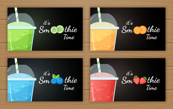 Set of fruit smoothie cocktail logo illustration. Fresh smoothies drink with colorful layers in glass, raw fruit smoothie logo for fast food menu design or detox banner. Clipping mask applied. vector