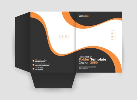 An orange and black foldable brochure template vector