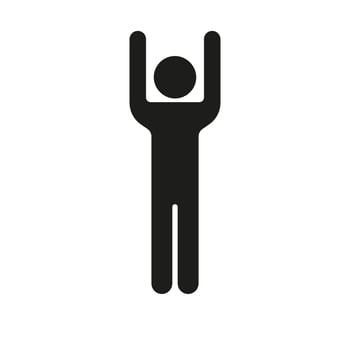 Human Figure with Both Arms Raised Silhouette Icon. Stick Figure Standing Raising Hands Glyph Symbol. Isolated Illustration vector