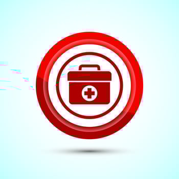 Medical first aid kit icon, Medicine emergency box health care sign. Red Color Button Design vector