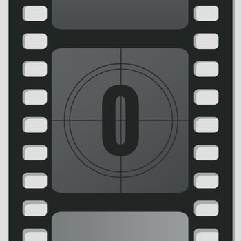 Countdown film strip frame with number zero. Retro cinema movie timer counter vector