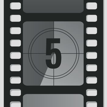 Countdown film strip frame with number five. Retro cinema movie timer counter vector