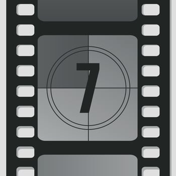Countdown film strip frame with number seven. Retro cinema movie timer counter vector