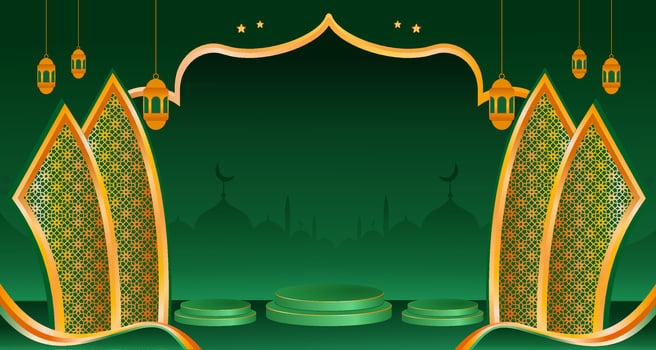 Realistic ramadan kareem islamic podium with beautiful lanterns vector