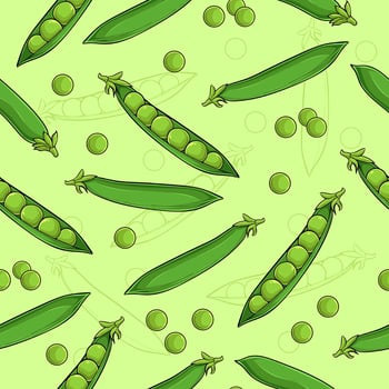 Hand drawn seamless pattern of full and peeled organic healthy green pea pods good for body health vector