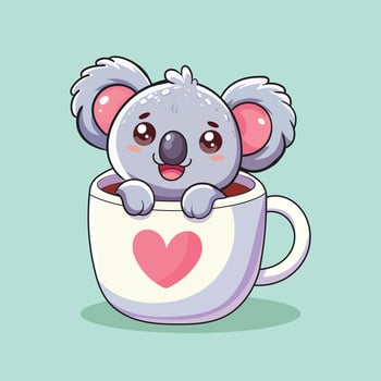 Cute and Adorable Koala Smiling In Coffee Cup Adorable Animal Illustration vector