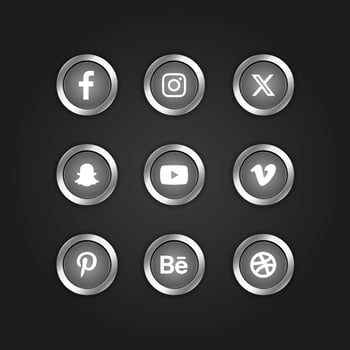 3d metallic silver social media logo or icons collection vector