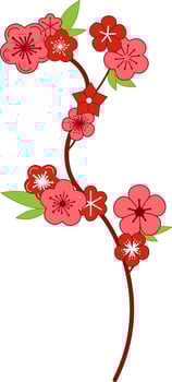 Cartoon illustration of a Sakura branch, commonly used in Japanese Kabuki art, featuring pink blossoms vector