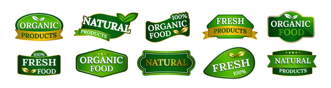 Green eco label for organic, fresh, and healthy food branding. vector