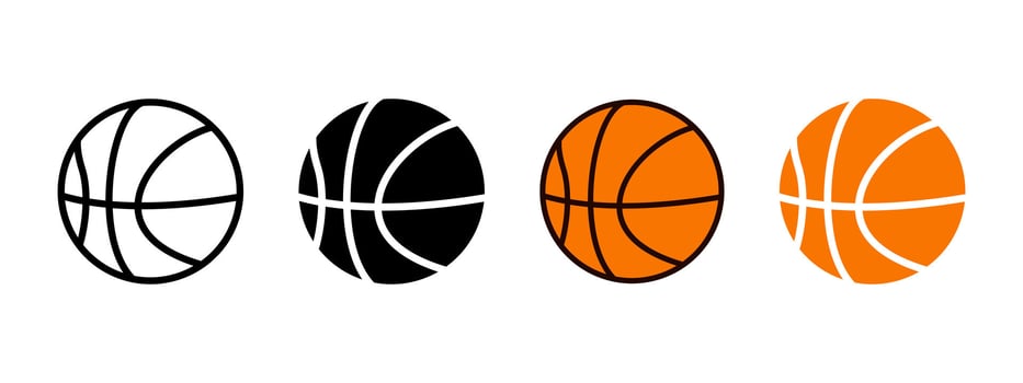 Basketball icon. Basket ball logo illustration. Sport equipment symbol. Orange round rubber ball sign. Basketball game pictogram. Sports activity concept. vector