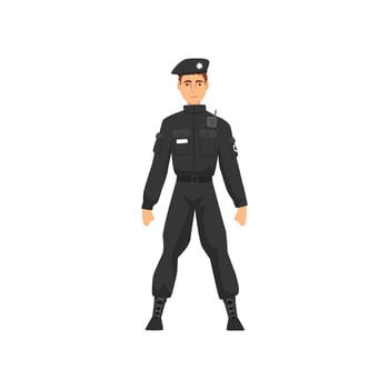 Police Officer in Black Uniform, Professional Policeman Character Illustration vector