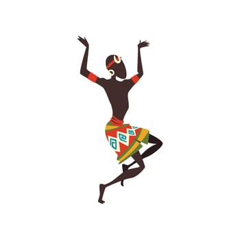 African Man Dancing Folk or Ritual Dance, Male Aboriginal Dancer in Bright Traditional Ethnic Clothing Illustration vector